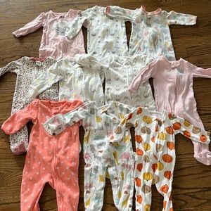 Set of 10 baby girl sleepers